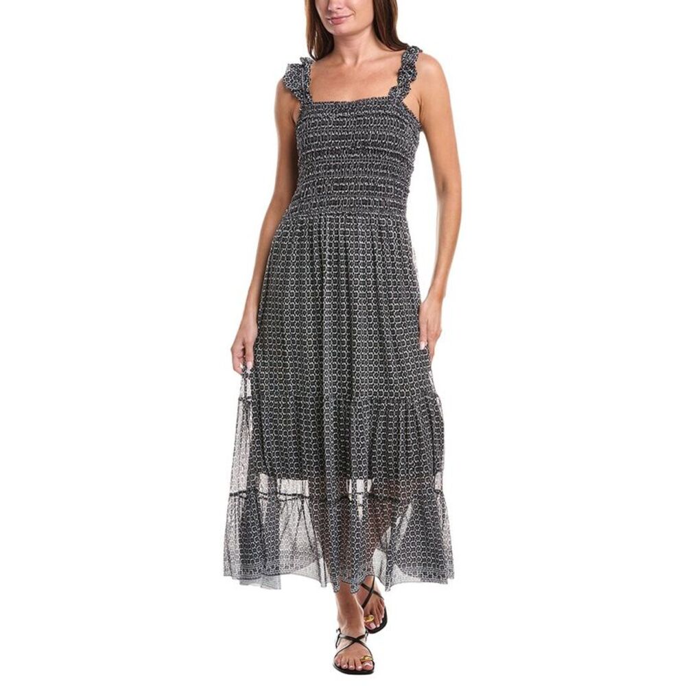 Max Studio Womens  Smocked Ruffle Strap Maxi Dress, White